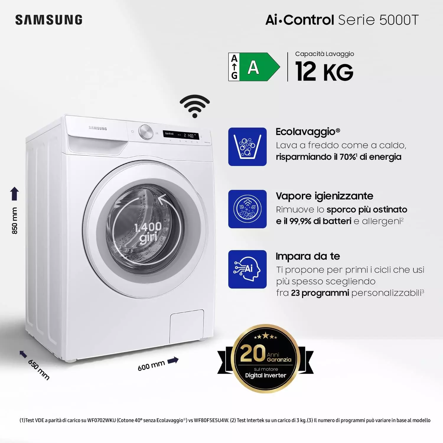 Samsung 12 kg Waschmaschine mit AI Control & Dampf — Ansicht 4